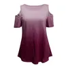 Women's T-Shirt Womens Cold Shoulder T Shirts Short Sleeve Loose Tunic Casual Basic Tees Gradient Print Shirt Women 2021 Plus Size Streetwea