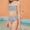 Girls Swimsuit Cute Leopard Print Dwukęałem dzieci letnie rękawe bez rękawów.