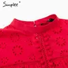 Elegant tank women blouse Cotton embroidery red shirts feminina sexy top Stand neck tassel pompon ladies tops female 210414