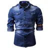 Vente en gros hommes lavés à manches longues chemises en jean décontracté simple boutonnage mince homme chemise jeunesse mode faire des hauts