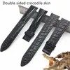 Two-sided Crocodile Leather Watchband 14 16 18 19 20 21 22mm Genuine Leather Alligator Watch Strap Band with Butterfly Buckle H0915