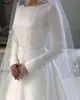 Vestido De Novia 2021 Uzun Kollu Müslüman Gelin Gelinlik Veils Aplikler Ile Dantel Saten A-Line Basit Gelin Elbise H0105