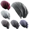 Homens mulheres chapéu misturado cor algodão listrado hip hop inverno chapéu quente lenço lençóis tricotar longos chapéus soltos gorro headdress