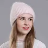 CNTANG Kış Şapka Moda Gerçek Tavşan Kürk Şapkalar Kadınlar Için Sıcak Skullies Beanies Sequins Yüksek Flanşlı Örme Kapaklar 211119