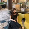 Fashion Designer Dress Summer Women # 039; s Colletto alla coreana Maglia a maniche corte con lacci Abito da ballo Elegante nero es 210603