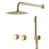 Système de robinet de douche de pluie Salle de bain Bain doré brossé Mélangeur Tap Tap Noir Gunmetal Brass Durseur Tête Tête Kit de bras de mur de 10 "