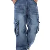 Calça jeans masculina folgada, hip hop, com vários bolsos, skate, carga, tática, calça de corrida, plus size 44270f