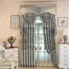 European Luxury Gray Curtains for Living Dining Room Bedroom Fabric Chenille Embroidery Valance Curtain Fabric Custom 210712