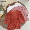 Neploe Mujeres Blusas Camisas de verano Manga de soplo Encaje Crochet Blusa floral Chic Hollow Out Tops elegantes Vintage Blusas Mujer 210422