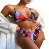 Sexy Spagetti Strap Flounce Bikini Color Patchwork Mulheres Brasileiro Terno de Banho Femme Push Up Nenhum suporte de aço Conjunto 210604