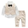 Baby Gentleman Clothing Sets Boys Casual Blue Striped Suit Shirt Vest Pants 3Pcs springtime Children Design Clothes Set wmq1198