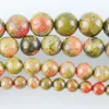 Wojiaer Natural Gem Stone Unakite Jasperラウンドボールビーズ6 8 10 12mmフィットDIYチャームジュエリーメイキングアクセサリー15.5インチBY914