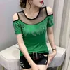 Fashion Diamond Net Garn T-shirt Damer O-Neck Summer Tops T-shirts Kvinnor Stor storlek Kortärmad Kvinnor Kläder 210507