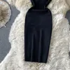 Ny design kvinnors o-hals kort ärm stickade knappar lapptäcke bodycon tunika blyerts knä längd avslappnad klänningar fast färg