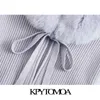 KPYTOMOA Moda donna Faux Fur Patchwork Maglione cardigan lavorato a maglia corto Vintage legato con scollo a V Capispalla femminile Chic Top 210805