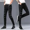 Mężczyźni Skinny Jeans Spodnie Slim Fit Korean Fashion Casual Wysokiej Jakości Zipper Ołówek Bawełniane Czarne Spodnie Rozmiar 27-36 210715
