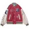 Hip Hop Baseball Jacke Mantel Männer Buchstabe B Stickerei Leder Ärmel Varsity Bomber Biker Punk Vintage Mode College Jacke 211013