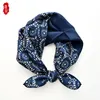 Chinese style navy blue natural scarf women printed flower 100% real silk twill 50cm small square wrap luxury ladies gift