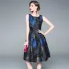 Элегантный коктейль Party Hepburn Vintage Golden Blue Flower Floral Black Jacquard без рукавов платье Vestidos Slim платья 210529