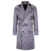 Casaco de trench sólido de lã homens outono casaco longo Double Zipper Decoração Casal Casal Casual Slim Pocket Streetwear 210524