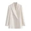 Col cranté à manches longues manteau décontracté vêtements d'extérieur poche tenue de bureau veste femme femmes Double boutonnage blanc Blazer manteau X0721