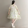 Женские платье женский сарафан лоскутное вышитое кружево винтаж сетки корейский элегантный японский стиль лето 210520
