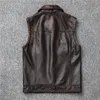 Heren Vesten Biker Mens Vintage Motorfiets Bruin Echt Lederen Vest Hoge Kwaliteit Genuine Vaillon Cowhide Mouwloos Jas