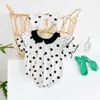 Verão Crianças Meninas Bodyuit Peter Pan Collar Ruffles Dot Jumpsuit Cute Estilo Crianças Roupas E2329 210610