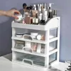 Makeup Organizer Lådor Plast Kosmetisk Förvaring Box Smycken Container Väska Borsthållare Drawer Nail Polish Desktop Rack Stor