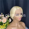 13x1 Transparent lace pixie cut wig Short Bob Wavy 613 Brazilian Human Hair Wig For Women Preplucked