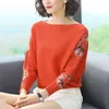 Bloem borduurwerk batwing mouw o-hals lente truien vrouwen casual losse gebreide truien grote afmeting knitwear tops vrouw 210805