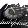 필라델피아 스카이 라인 미니멀리스트 벽 시계 필라델피아 도시 풍경 아트웍 비닐 레코드 시계 벽 시계 펜실베니아 현대 가정 장식 H1230