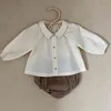 今のボーン服セット春の女の赤ちゃんのシャツ+ショートパンツ綿の服長袖トップス2ピース幼児ガールズスーツ210417
