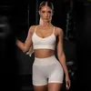 Womens Tracksuits Workout Seamless Yoga Passar Sport Bra Spaghetti Shorts 2st Solid Färg Sommarkläder Jogging Suit Outfits Crop Top Camisoles Sexy Sportswear
