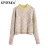 Women Sweet Fashion With Rhinestone Buttons Knitted Sweater Vintage O Neck Long Sleeve Female Pullovers Chic Tops 210416