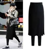 Falso Duas Peças Leggings Moda Moda Slim-Fit Primavera Outono Plus Tamanho 5XL 6XL Inverno Quente Fleece Saia Long Skirt Leggings 211120