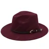 Outono inverno mulheres lãs sol chapéu cinto homens panamama fedora chapéus unisex largamente borda feltro bonés floppy cloche cap chapeau