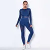 Femmes sans couture Gym Ensembles Taille haute Mesh Leggings Chemises Costume à manches longues Fitness Entraînement Sports Running Thin Sport 210930