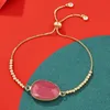 Drop Simple Design Natural Rhodochrosite Stone Beaded Link Chain Adjustable Bracelet For Women Tennis