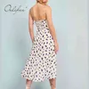 Sommer Frauen Schulterfrei Sexy Spaghettiträger Vintage Print Split Tunika Strandkleid 210415