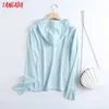 Tangada Women Candy Color Summer Thin Jacket Coat Zipper Ladies Long Sleeve Loose Hood Coat 2E16 210609