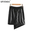 Women Fashion With Belt Faux Leather Asymmetrical Mini Skirt Vintage High Waist Side Zipper Female Skirts Mujer 210416