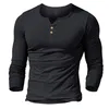 Herr Henley T-shirtmonterad klädhylsa toppar för män skjortor bomull casual bodybuilding fitness t-shirt t-shirts