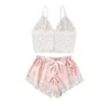 Floral Lace Bralette With Satin Shorts Lingerie Set Women Summer Sexy Sets Ladies Bra And Panty Underwear Pajama Set-Pink 210830