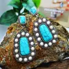 Ohrringe Halskette Vintage weiß Kleine Perle Square Stein Lange Ohrring Ethnische Natürliche blaue Türkis Baumeln Für Frauen Mode Boho Schmuck