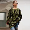 Otoño invierno ropa damas suéter largo moda mujer suéteres sueltos y suéteres estampado de leopardo suéter de punto 210918