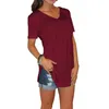 Dorywczo Top Kobiety T Shirt Sexy V Neck Loose Split Forek Splicing Prostota Krótki Rękaw Solid Color Wygodne Oddychające 9 Kolory WMD