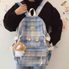 Japanese Plaid Backpack New Korean Large capacity Students schoolbag Campus Stripe Style Fashionable girl Travel bag Waterproof K726