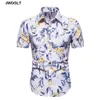 Sommar ny mode blommor skjortor regelbundet fit casual skjorta kort ärmknapp ner röd beige hawaiian social blus 210412