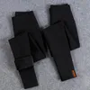 Pantalones para mujer Capris para mujer Plus Terciopelo Ropa de moda de invierno Pies negros femeninos en la cintura Pantalones de lápiz apretados